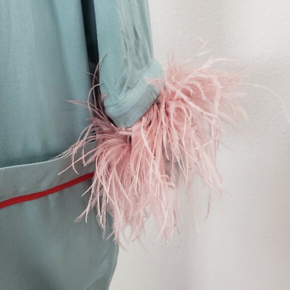Sleeper Net A Porter Feather Trim Pajama Set In Blue Sz XS New With Tags - Picture 11 of 13